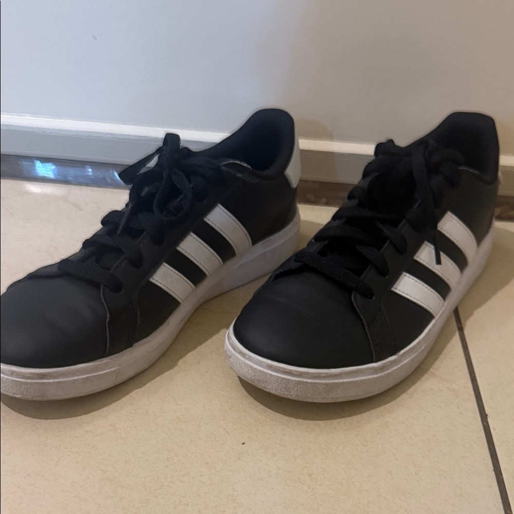 Adidas Kid’s Black Sneakers with White Stripes